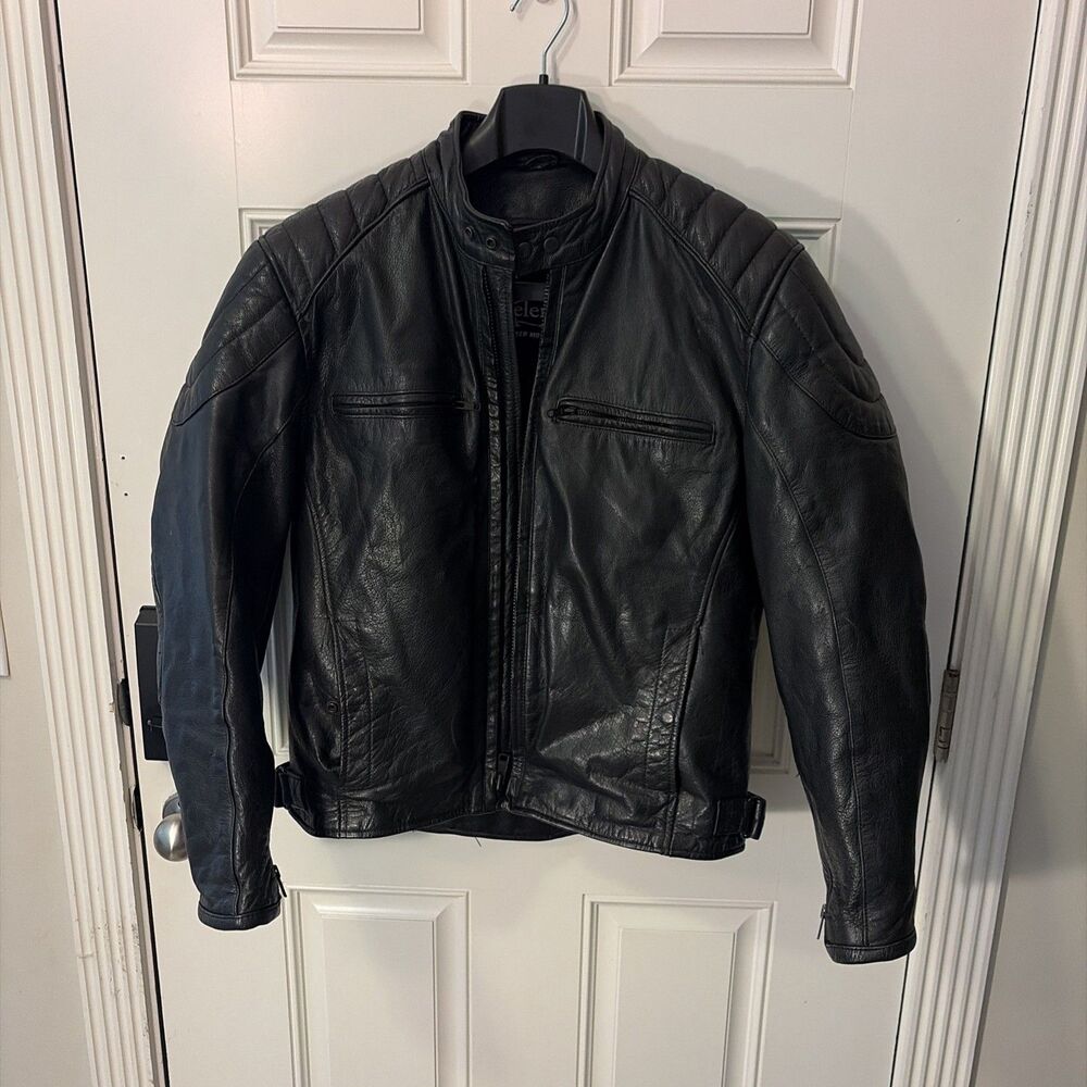 Xelement Black Leather Advanced Motorcycle Gear Padded Quilted Jacket XL